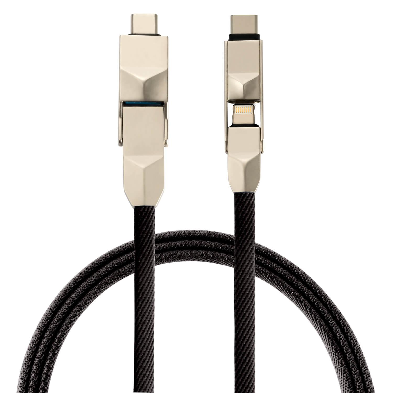 Качествен многофункционален кабел за microUSB, Lightning и USB-C стандарти - 4smarts 6in1 ComboCord Cable (черен) | JAR Computers Качествен многофункционален кабел за microUSB, Lightning и USB-C стандарти - 4smarts 6in1 ComboCord Cable (черен)