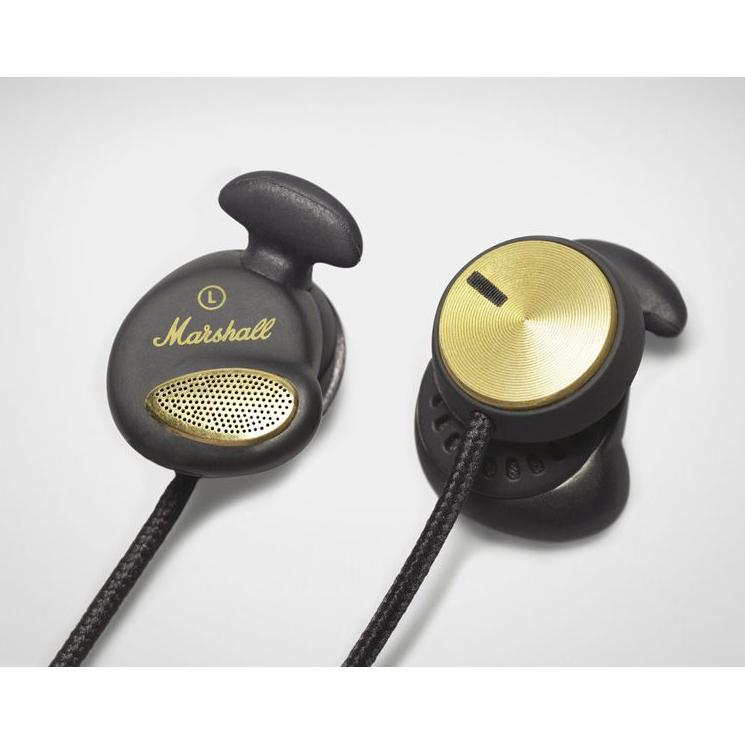 Слушалки с микрофон и управление на звука за iPhone, iPod и iPad - Marshall Minor Black (черен-златист) | JAR Computers Слушалки с микрофон и управление на звука за iPhone, iPod и iPad - Marshall Minor Black (черен-златист)