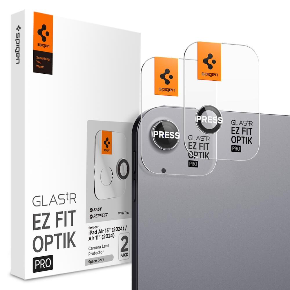 Spigen Glass tR EZ Fit Optik Pro Lens Protector 2 Pack - 2 комплекта предпазни стъклени лещи за камерата на iPad Air 13 (2024), iPad Air 11 (2024) (тъмносив)