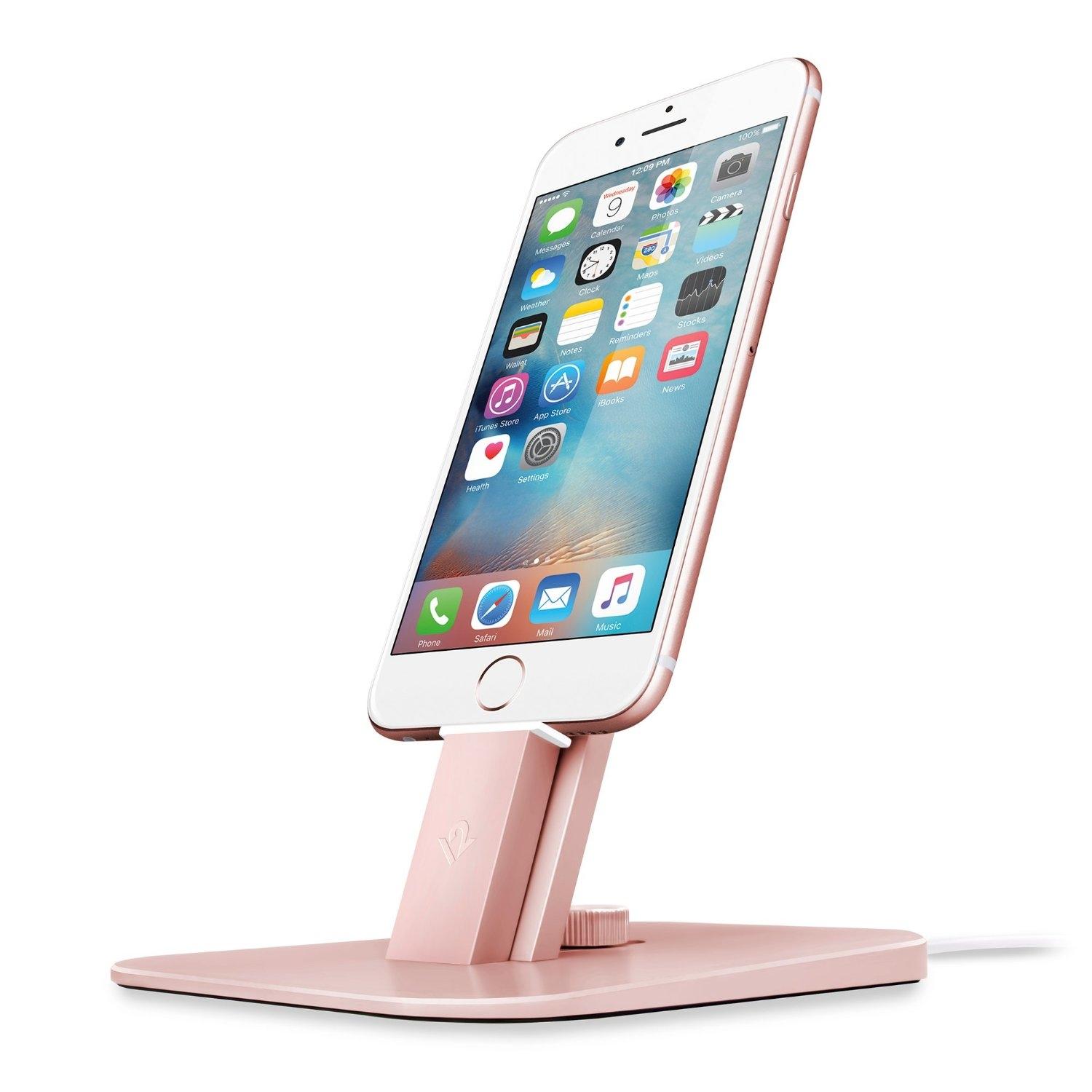 Алуминиева повдигаща поставка с Lightning и microUSB кабели за iPhone, iPad и устройства с microUSB - TwelveSouth HiRise Deluxe (розово злато) | JAR Computers Алуминиева повдигаща поставка с Lightning и microUSB кабели за iPhone, iPad и устройства с microUSB - TwelveSouth HiRise Deluxe (розово злато)