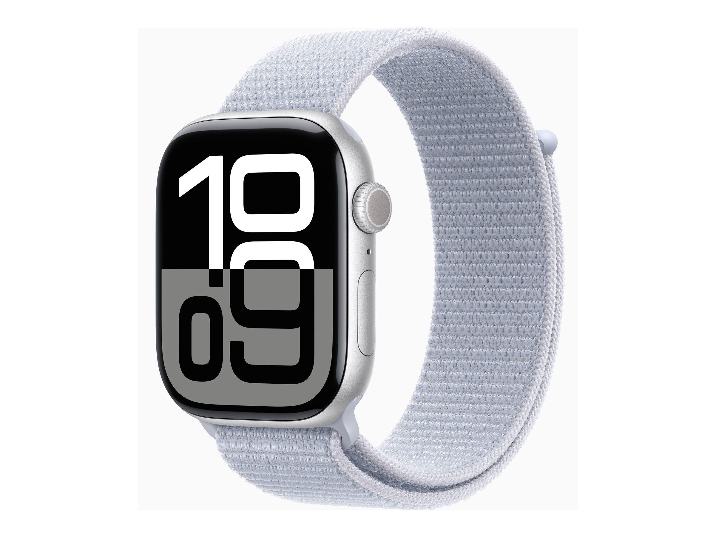APPLE Watch Series 10 GPS + Cellular 46mm Silver Aluminium Case with Blue Cloud Sport Loop | JAR Computers APPLE Watch Series 10 GPS + Cellular 46mm Silver Aluminium Case with Blue Cloud Sport Loop