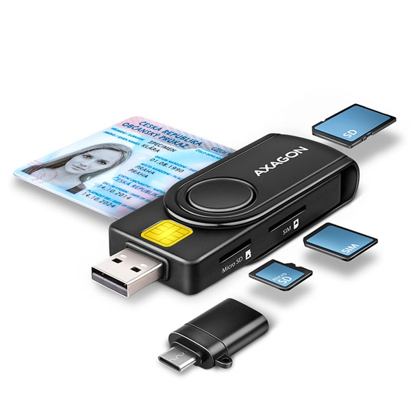 Cardreader USB2-A/C,SD,mSD,ID,SIM,AXAGON CRE-SMP2A
