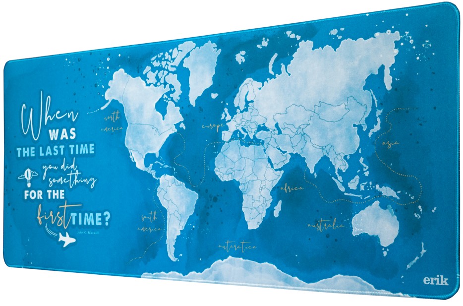 Гейминг подложка за мишка Erik - World Map Watercolor, XL, мека, синя