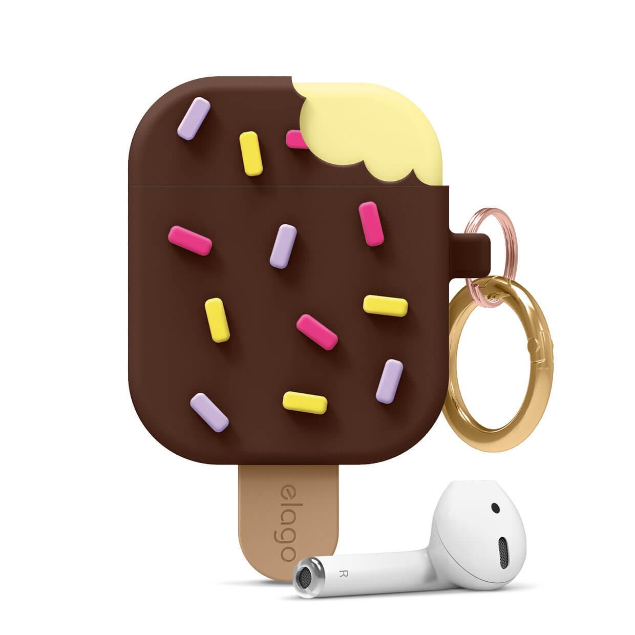 Силиконов калъф с карабинер за Apple Airpods и Apple Airpods 2 (кафяв) - Elago Airpods Ice Cream Design Silicone Case | JAR Computers Силиконов калъф с карабинер за Apple Airpods и Apple Airpods 2 (кафяв) - Elago Airpods Ice Cream Design Silicone Case