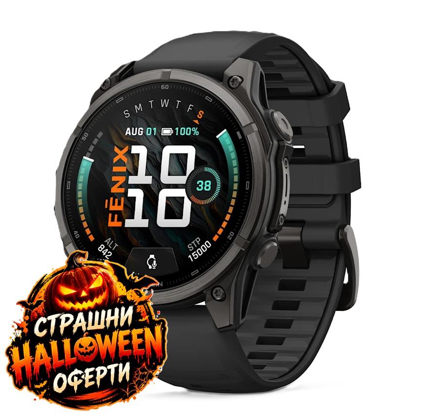 fēnix® 9 - 47 мм - Carbon Grey DLC Titanium с Black силиконова каишка