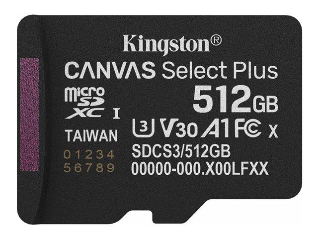 KINGSTON 512GB micSDXC Canvas Select Plus Gen3 150R A1 Single Pack w/o ADP