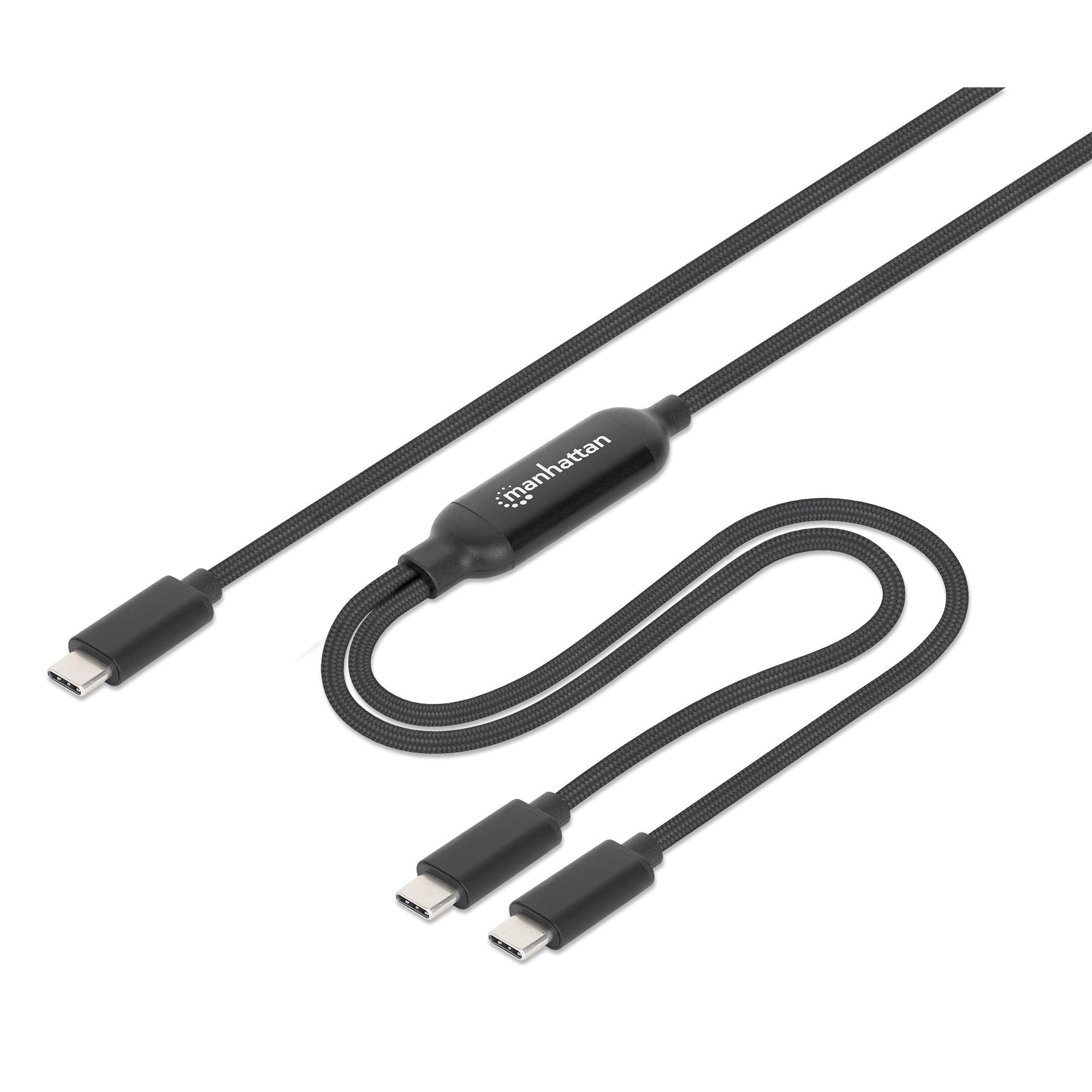 MANHATTAN 355810 :: Кабел USB Type-C към 2x USB Type-C, за зареждане до 100W, за 2-ва порта 70W+28W, 2.0 м | JAR Computers MANHATTAN 355810 :: Кабел USB Type-C към 2x USB Type-C, за зареждане до 100W, за 2-ва порта 70W+28W, 2.0 м