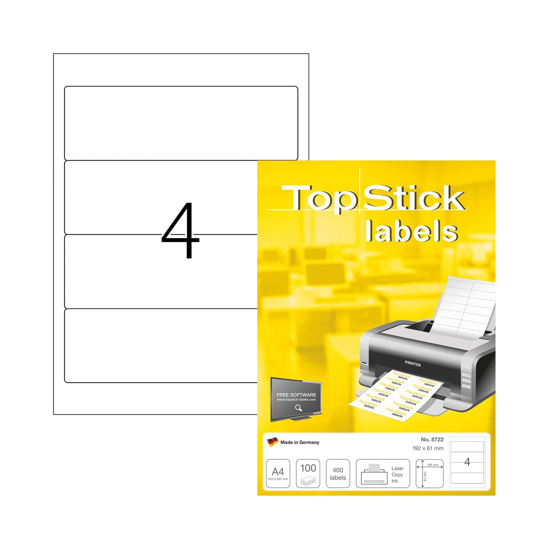 Top Stick Самозалепващи етикети, A4, 192 х 59 mm, 4 броя, 100 листа