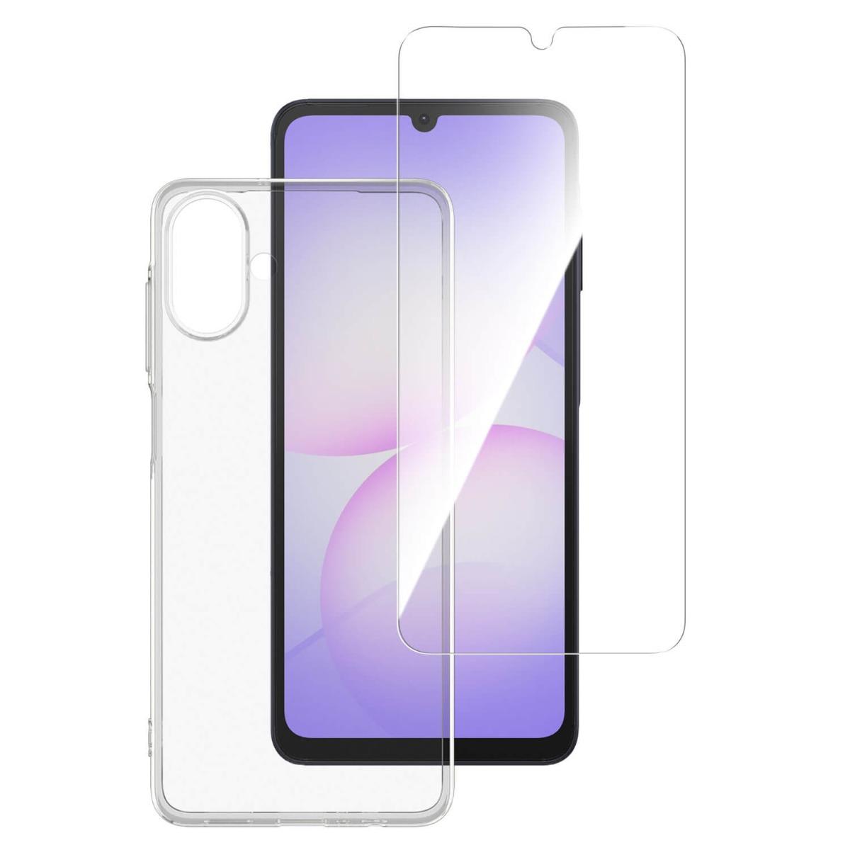 Тънък силиконов кейс и стъклено защитно покритие за дисплея на Samsung Galaxy A07 5G - 4smarts 360° Protection Set (прозрачен) | JAR Computers Тънък силиконов кейс и стъклено защитно покритие за дисплея на Samsung Galaxy A07 5G - 4smarts 360° Protection Set (прозрачен)