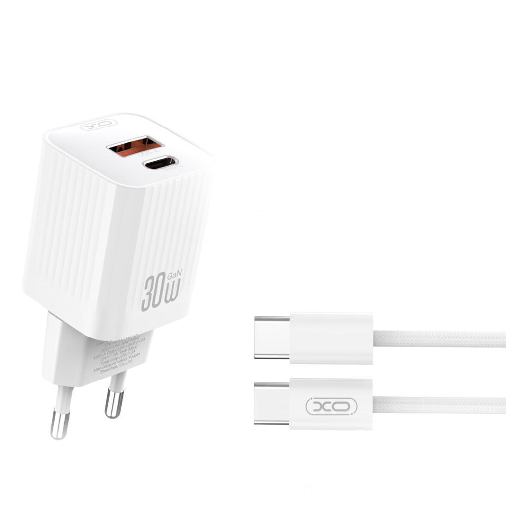 XO 220V 30W, USB-C + USB-A, кабел C-C, бял - L149 | JAR Computers XO 220V 30W, USB-C + USB-A, кабел C-C, бял - L149