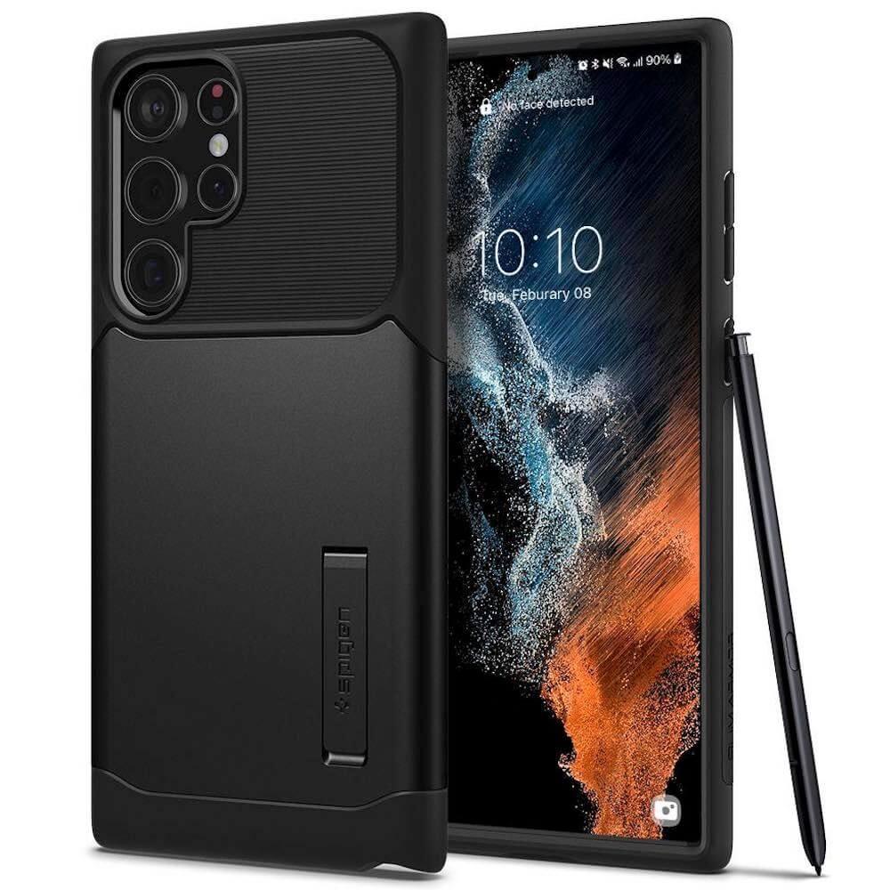 Хибриден кейс с висока степен на защита за Samsung Galaxy S22 Ultra - Spigen Slim Armor Case (тъмносив) | JAR Computers Хибриден кейс с висока степен на защита за Samsung Galaxy S22 Ultra - Spigen Slim Armor Case (тъмносив)