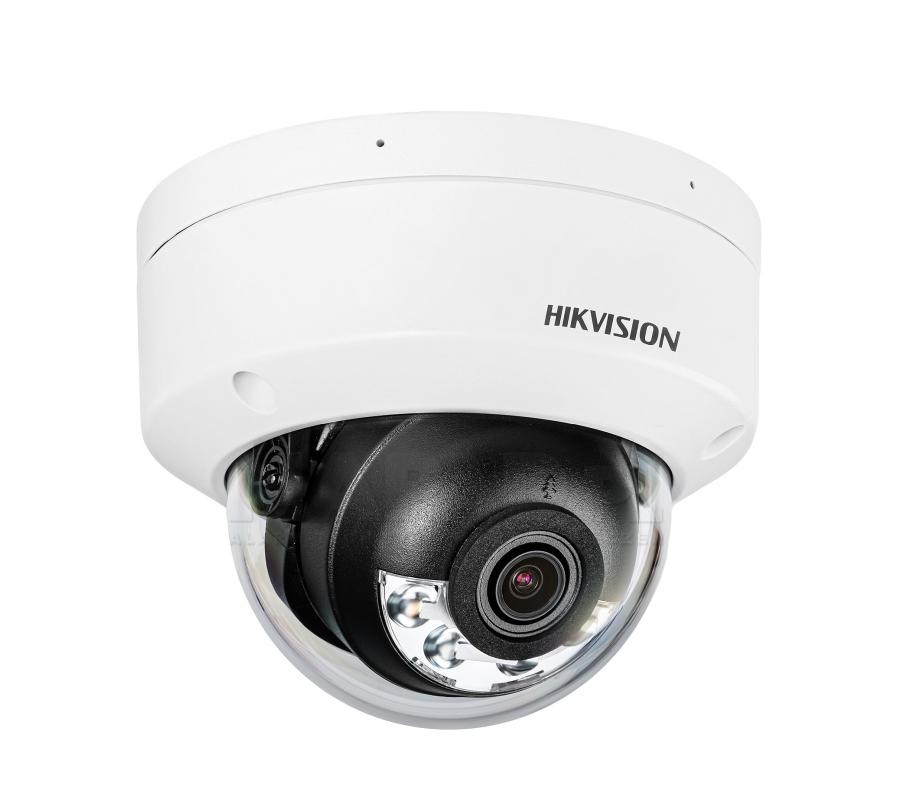 HikVision 4 MP Acusense Smart Hybrid Light Fixed Dome Network Camera, 2.8 mm, F1.6, IR, White Light up to 30m, H.265+, IP67, IK10, built-in dual-microphone, built-in memory card slot (up to 512GB), 12Vdc/PoE 8.5W