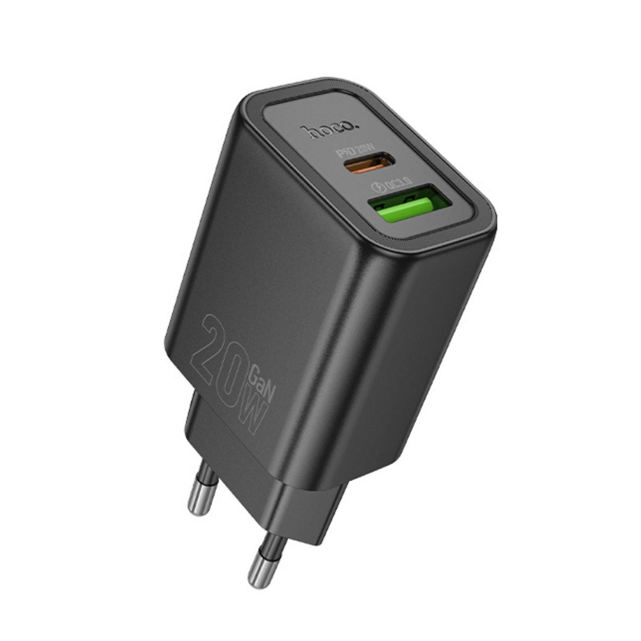HOCO 220V 20W, GaN, USB-A + USB-C, Gentle /черен/ - N61 | JAR Computers HOCO 220V 20W, GaN, USB-A + USB-C, Gentle /черен/ - N61