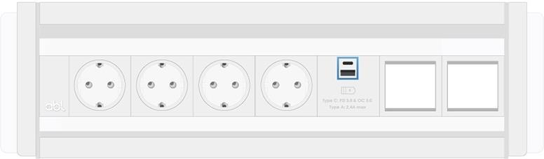 Модул Flip-S 7M с 4х Шуко, USB тип A+C и 2х празни модула, цвят Бял/Алуминий, ABL | JAR Computers Модул Flip-S 7M с 4х Шуко, USB тип A+C и 2х празни модула, цвят Бял/Алуминий, ABL