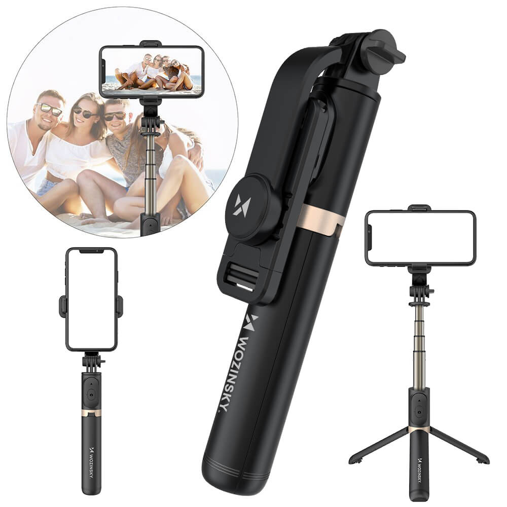 Wozinsky Selfie Stick Telescopic Tripod with Bluetooth Remote - разтегаем безжичен селфи стик и трипод за мобилни телефони (черен)