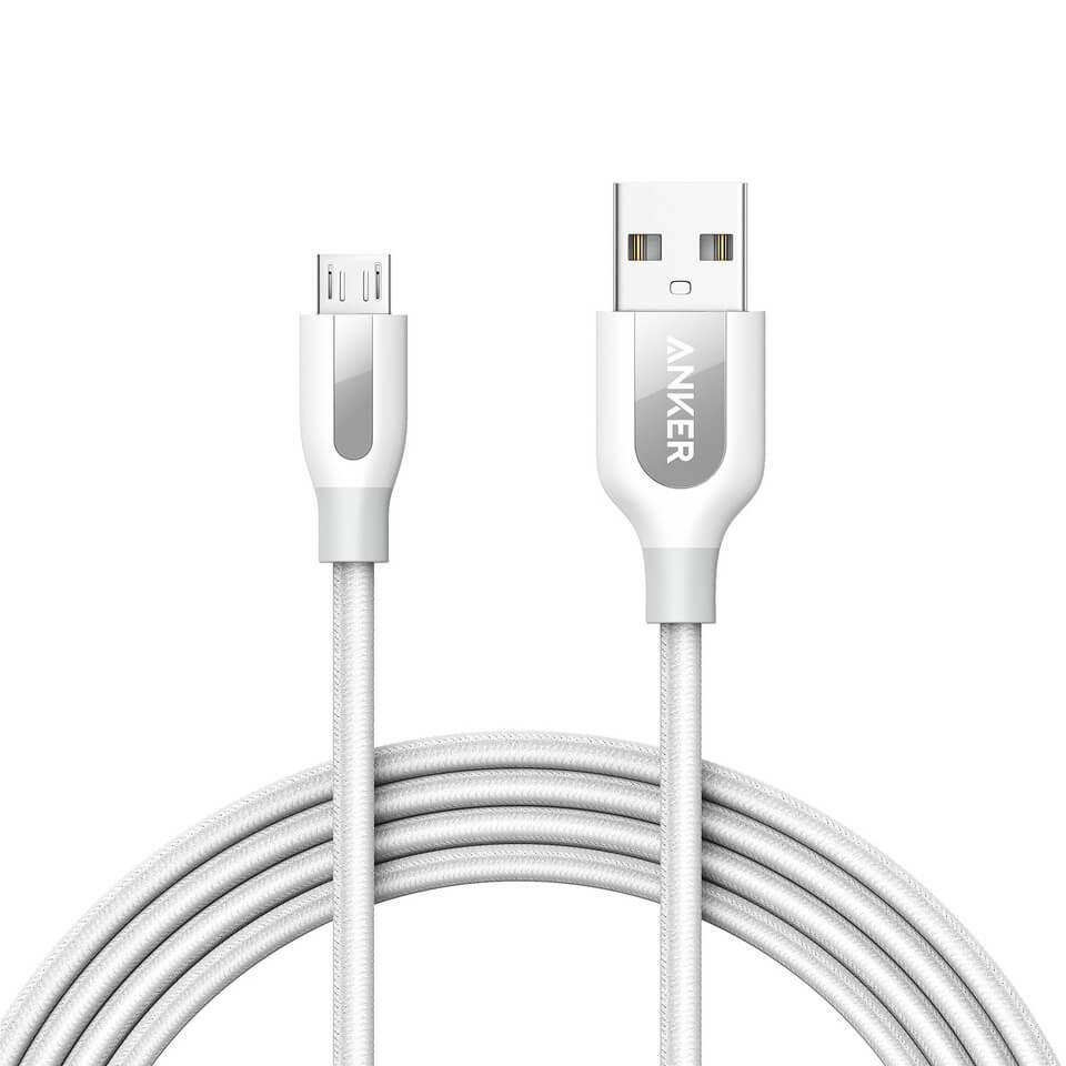Качествен плетен кабел за зареждане на устройства с microUSB порт (180 см) - Anker Powerline+ Nylon Micro USB cable 180 cm (бял) | JAR Computers Качествен плетен кабел за зареждане на устройства с microUSB порт (180 см) - Anker Powerline+ Nylon Micro USB cable 180 cm (бял)