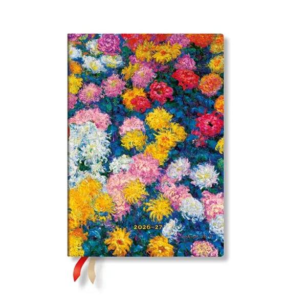 Paperblanks Планер Monet's Chrysanthemums, Midi, хоризонтален, твърда корица, 112 листа, за 2026-2027 година