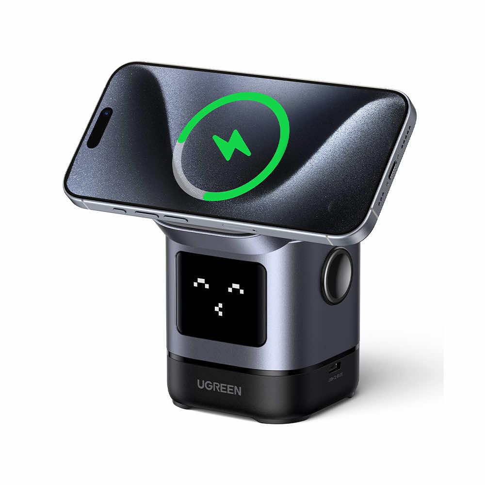 Поставка (пад) за безжично зареждане за iPhone с MagSafe, Apple Watch, AirPods и Qi съвместими мобилни устройства - Ugreen Uno Wireless Charger Qi2 15W (черен) | JAR Computers Поставка (пад) за безжично зареждане за iPhone с MagSafe, Apple Watch, AirPods и Qi съвместими мобилни устройства - Ugreen Uno Wireless Charger Qi2 15W (черен)