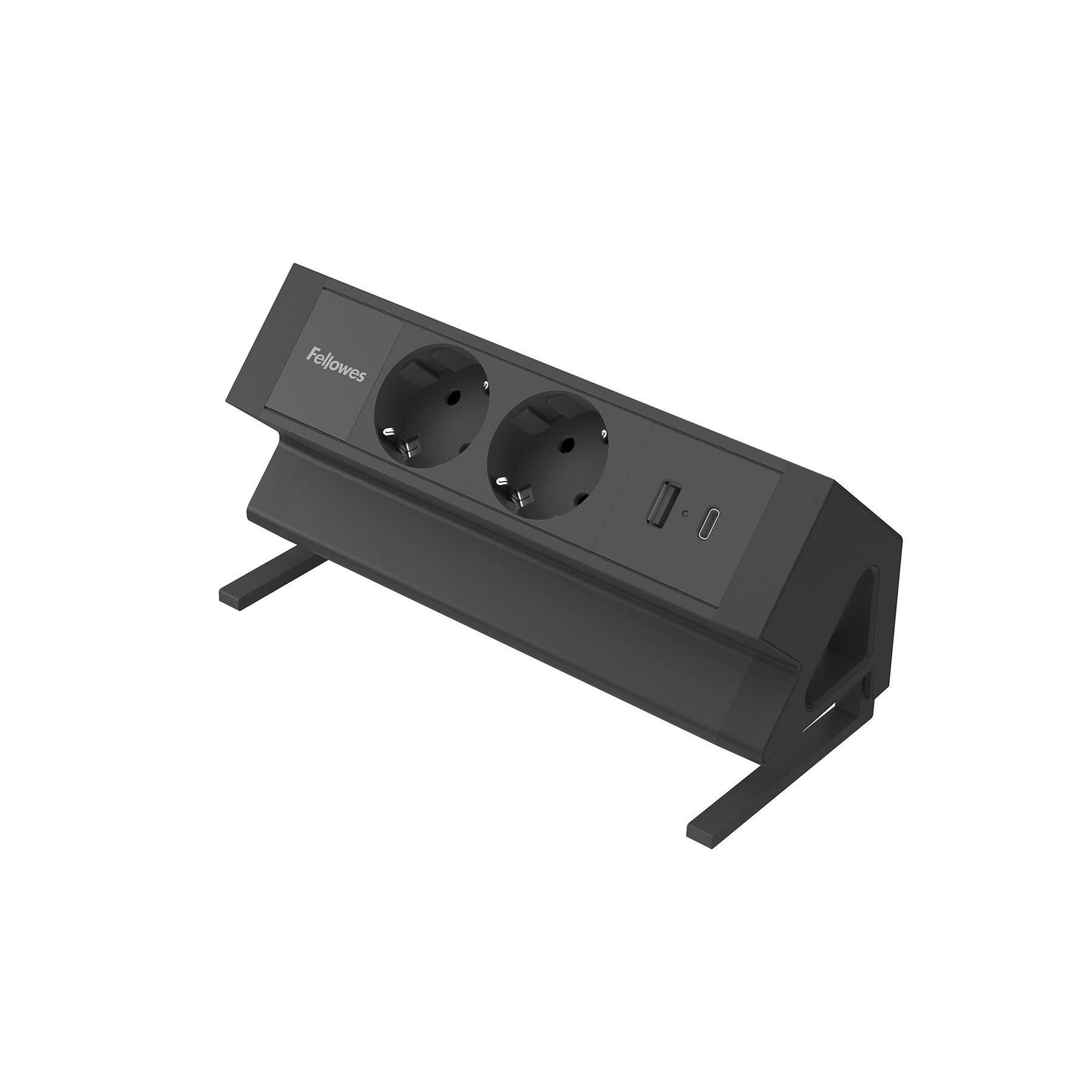 Разклонител Fellowes Ampra Power Desk, шуко, 2 гнезда, 1 USB Type-A, 1 USB Type-C, черен | JAR Computers Разклонител Fellowes Ampra Power Desk, шуко, 2 гнезда, 1 USB Type-A, 1 USB Type-C, черен