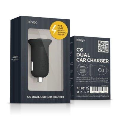 Зарядно за кола с два USB изхода за iPhone, iPad, Samsung, HTC и мобилни устройства - Elago C6 Dual USB Car Charger (черен) | JAR Computers Зарядно за кола с два USB изхода за iPhone, iPad, Samsung, HTC и мобилни устройства - Elago C6 Dual USB Car Charger (черен)