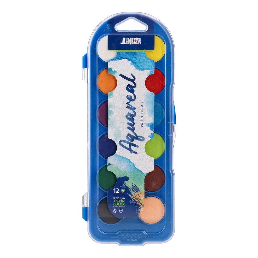 Акварелни бои Junior Aqua Real, с четка, големи, 12 цвята | JAR Computers Акварелни бои Junior Aqua Real, с четка, големи, 12 цвята