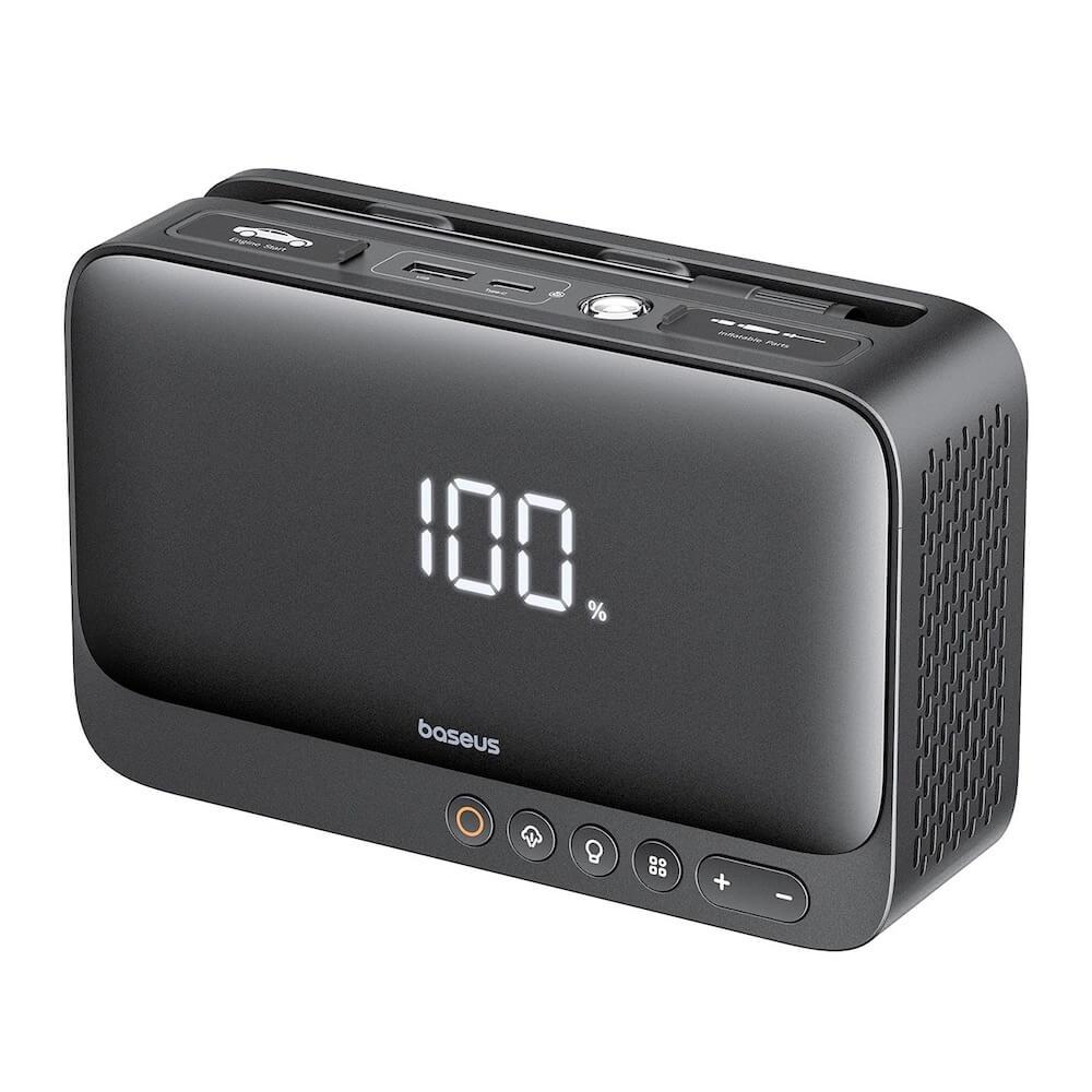Baseus Super Energy 4in1 Power Bank with Jump Starter and Compressor 6000mAh 600A - качествена външна батерия 7800mAh, фенер, JumpStarter и компресор за автомобил (черен)