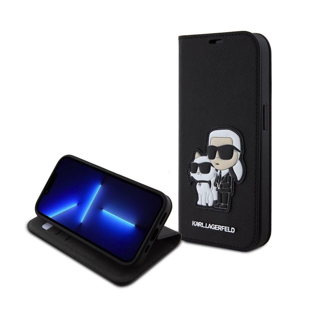 Дизайнерски кожен калъф, тип портфейл за iPhone 15 Pro - Karl Lagerfeld PU Saffiano Karl and Choupette NFT Book Case (черен) | JAR Computers Дизайнерски кожен калъф, тип портфейл за iPhone 15 Pro - Karl Lagerfeld PU Saffiano Karl and Choupette NFT Book Case (черен)