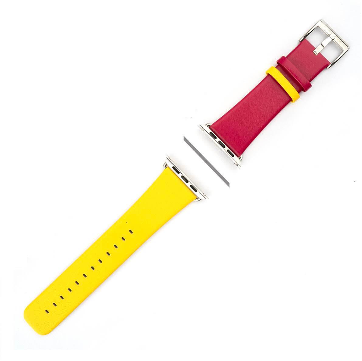 Кожена каишка за Apple Watch 42мм, 44 мм - 4smarts Leather Duett Wrist Band (жълт-червен) | JAR Computers Кожена каишка за Apple Watch 42мм, 44 мм - 4smarts Leather Duett Wrist Band (жълт-червен)