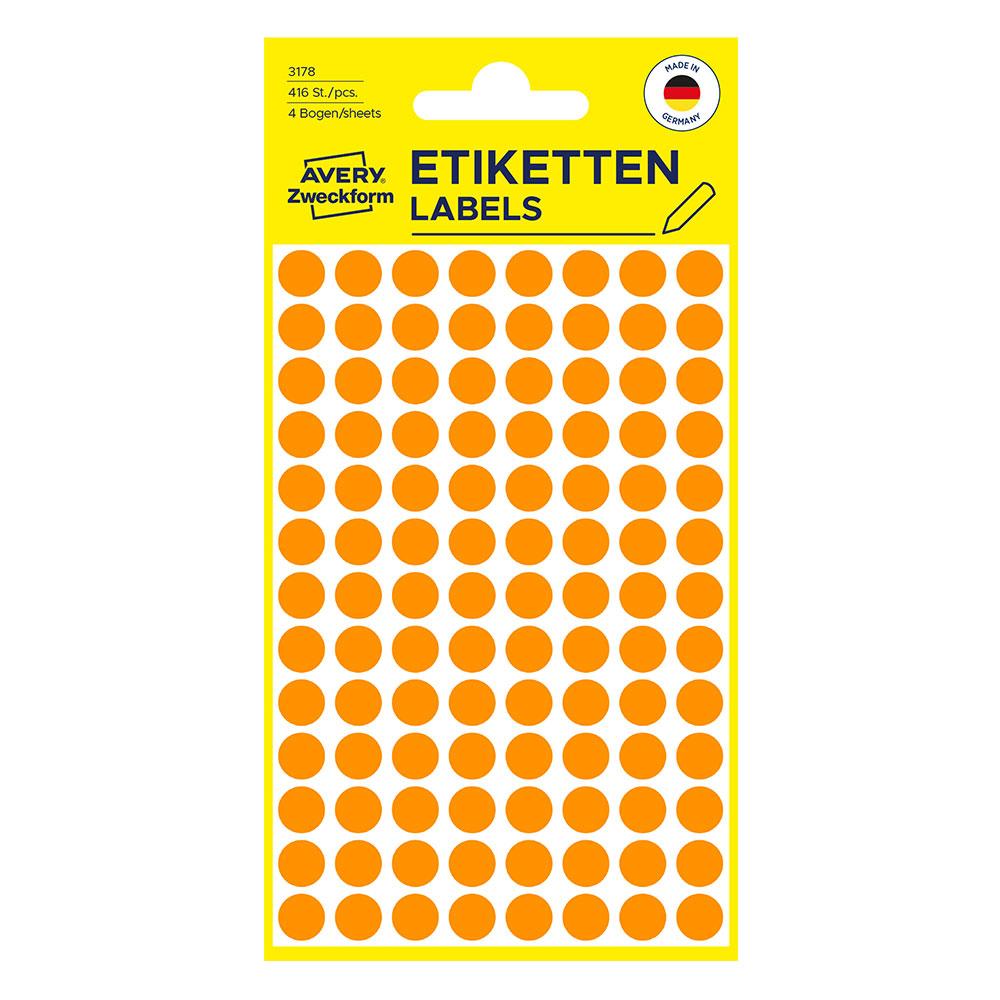 Самоз. кръгчета Avery ф8 неон орж. 416бр