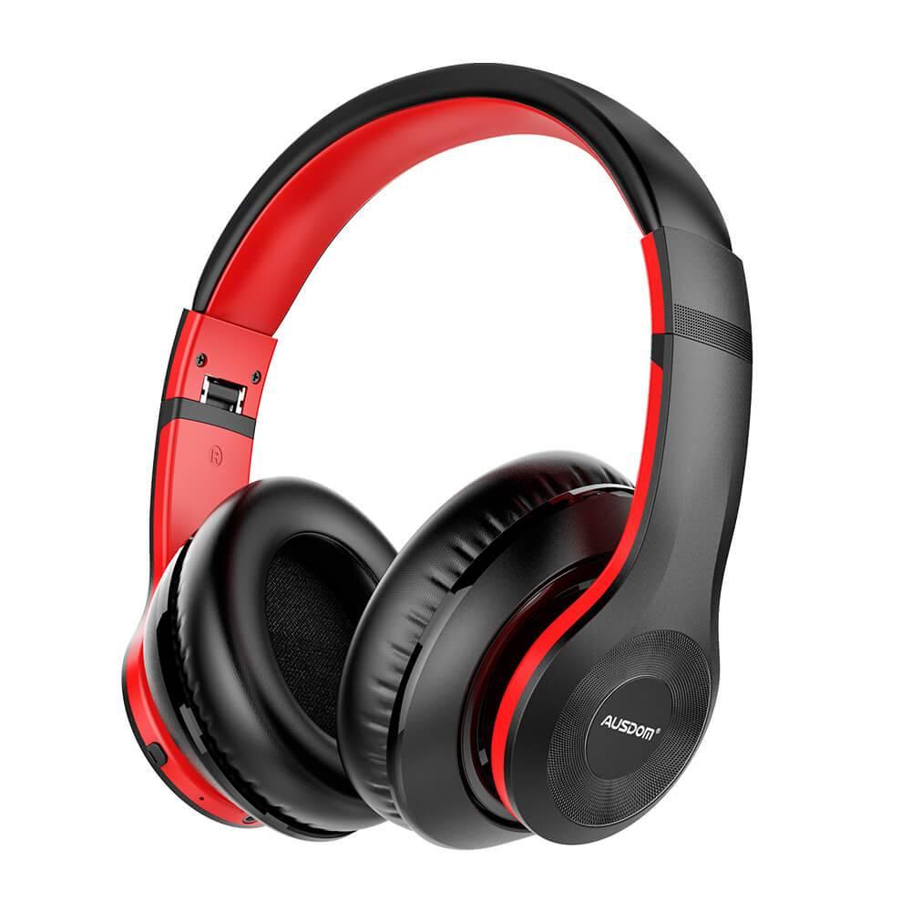 Безжични блутут слушалки с микрофон за мобилни устройства с Bluetooth - Ausdom Active Noise Cancelling Wireless Over-Ear Headphones (черен-червен) | JAR Computers Безжични блутут слушалки с микрофон за мобилни устройства с Bluetooth - Ausdom Active Noise Cancelling Wireless Over-Ear Headphones (черен-червен)