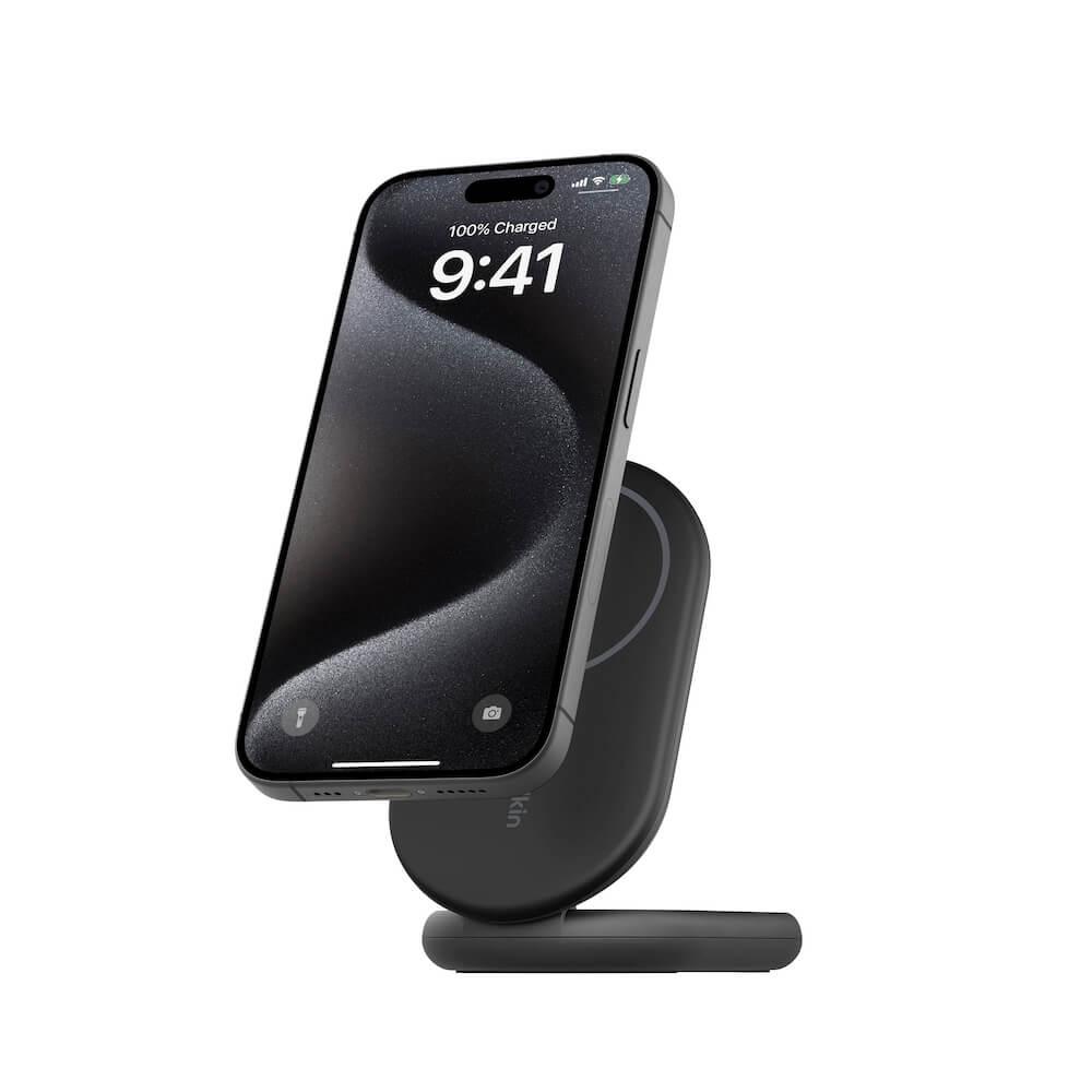 Двойна поставка (пад) за безжично зареждане за iPhone с Magsafe - Belkin BoostCharge Qi2 Foldable Magnetic Wireless Charging Stand (черен) | JAR Computers Двойна поставка (пад) за безжично зареждане за iPhone с Magsafe - Belkin BoostCharge Qi2 Foldable Magnetic Wireless Charging Stand (черен)