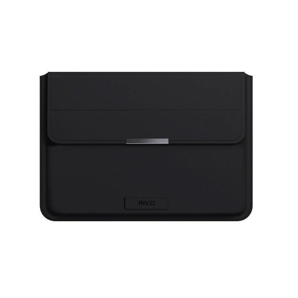 INVZI Vegan Leather Sleeve With Stand Function - кожен кейс с поставка за MacBook Air 13, MacBook Pro 13, MacBook Pro 14 и лаптопи до 14 инча (черен)