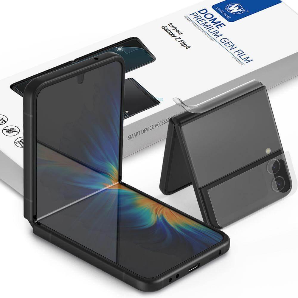 Комплект защитни покрития за вътрешния и външен дисплей на Samsung Galaxy Z Flip 4 - Whitestone Premium Gen Film Protective Film Set (прозрачен) | JAR Computers Комплект защитни покрития за вътрешния и външен дисплей на Samsung Galaxy Z Flip 4 - Whitestone Premium Gen Film Protective Film Set (прозрачен)