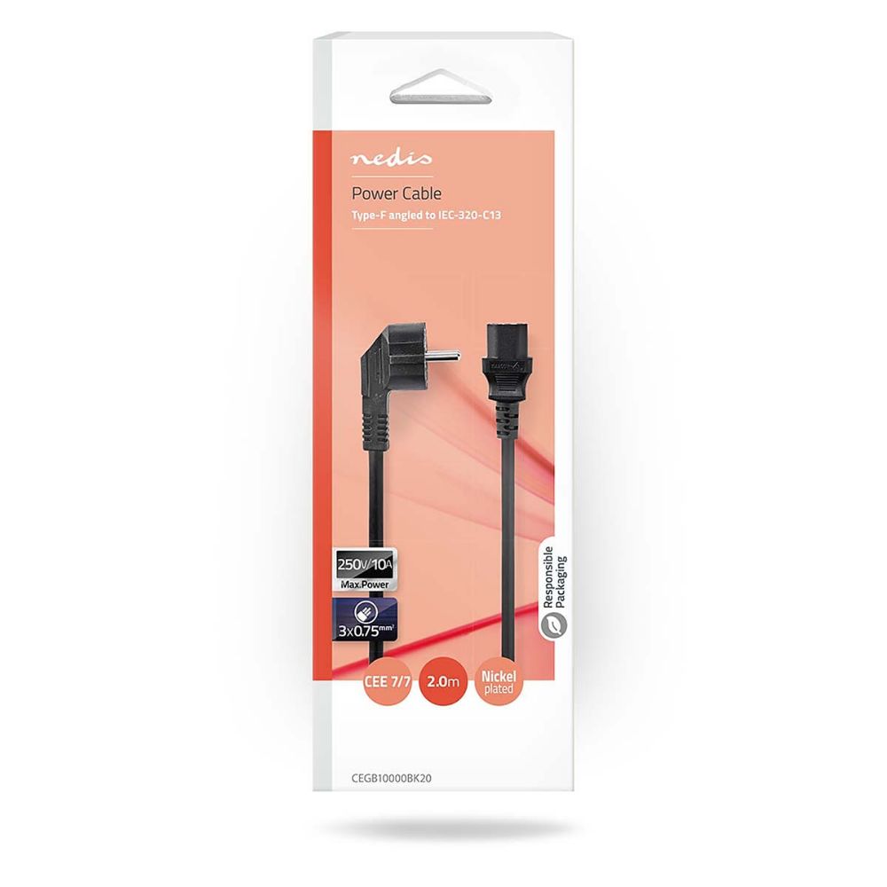 Nedis Schuko - IEC C13 Cable 2m Black (CEGB10000BK20) (NEDCEGB10000BK20)