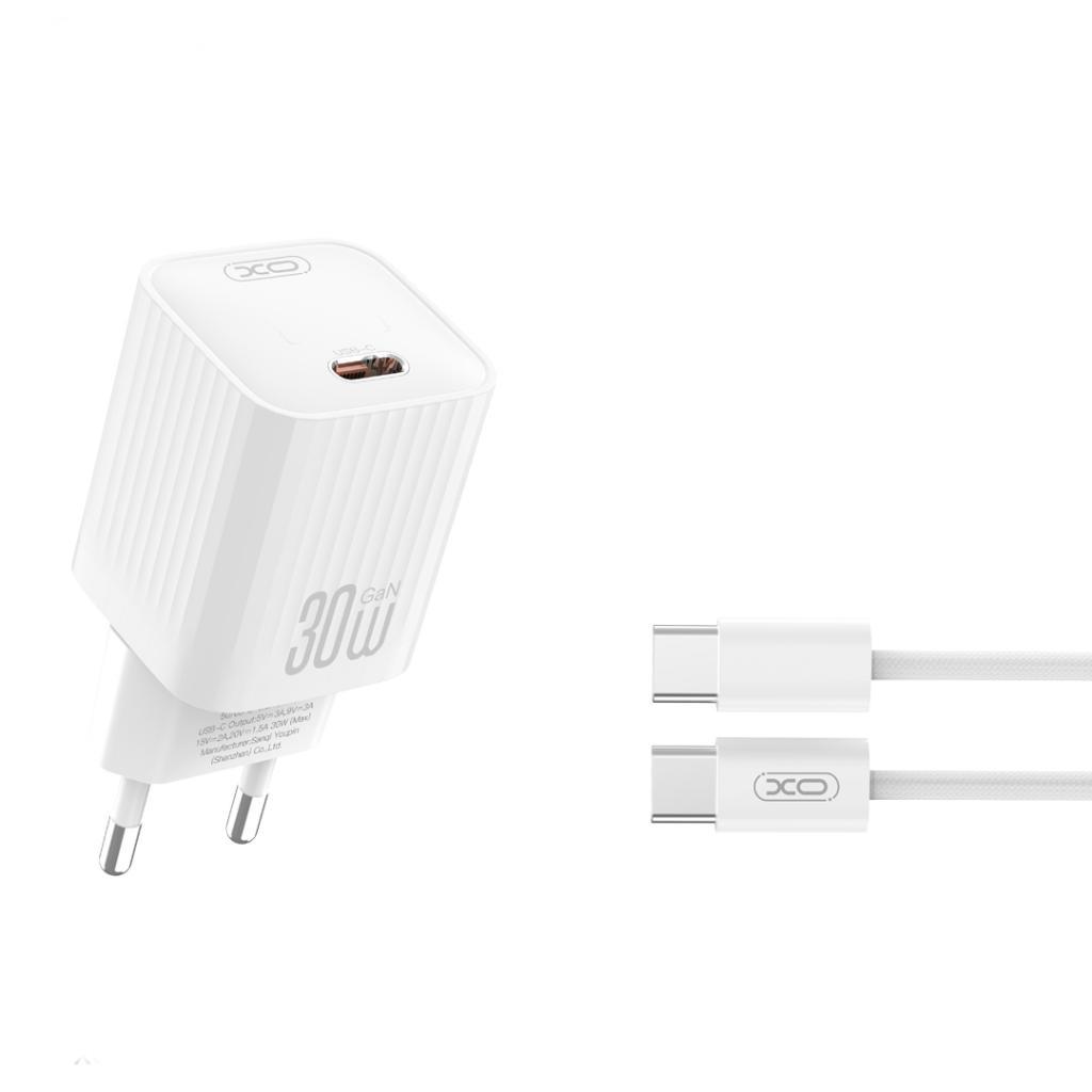 XO 220V 30W, USB-C, кабел C-C, бял - L148 | JAR Computers XO 220V 30W, USB-C, кабел C-C, бял - L148