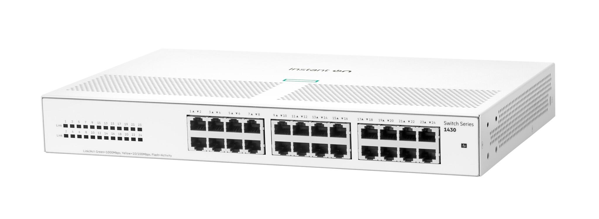 HPE Aruba Networking Networking Instant On Switch 24p Gigabit 1430 Неуправляем L2 Gigabit Ethernet (10/100/1000) 1U Бяла | JAR Computers HPE Aruba Networking Networking Instant On Switch 24p Gigabit 1430 Неуправляем L2 Gigabit Ethernet (10/100/1000) 1U Бяла