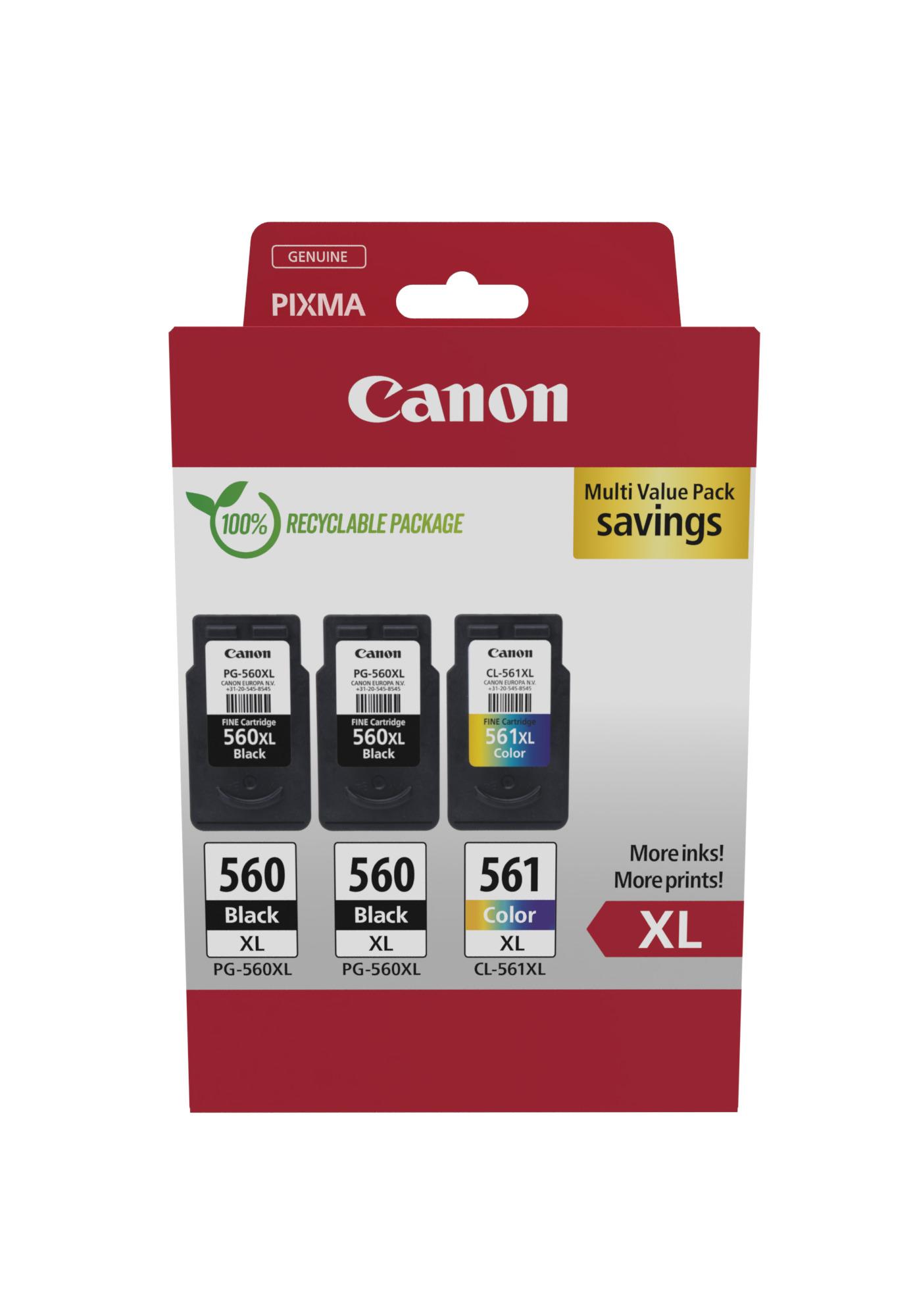 Комплект 3 глави за Canon Pixma TS5350/TS7400/TS5400 Series - Ink - HIGH CAPACITY - PG560XL (PG-560XL) / CL561XL (CL-561XL) / 3712C009 - 2xBK/C/M/Y - XL - Multipack - PN 3712C009 | JAR Computers Комплект 3 глави за Canon Pixma TS5350/TS7400/TS5400 Series - Ink - HIGH CAPACITY - PG560XL (PG-560XL) / CL561XL (CL-561XL) / 3712C009 - 2xBK/C/M/Y - XL - Multipack - PN 3712C009