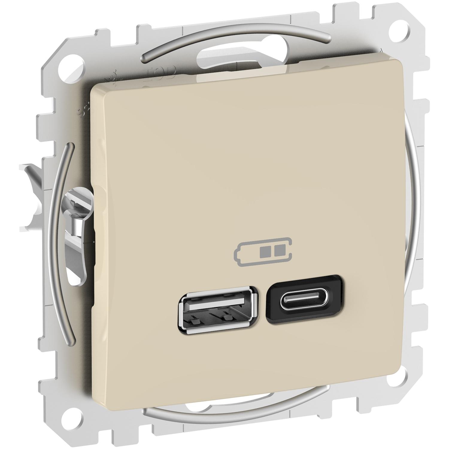 Розетка 2x USB тип A+C 3A 45W Power Delivery Крем - SCHNEIDER ELECTRIC Sedna Design SDD112404 | JAR Computers Розетка 2x USB тип A+C 3A 45W Power Delivery Крем - SCHNEIDER ELECTRIC Sedna Design SDD112404