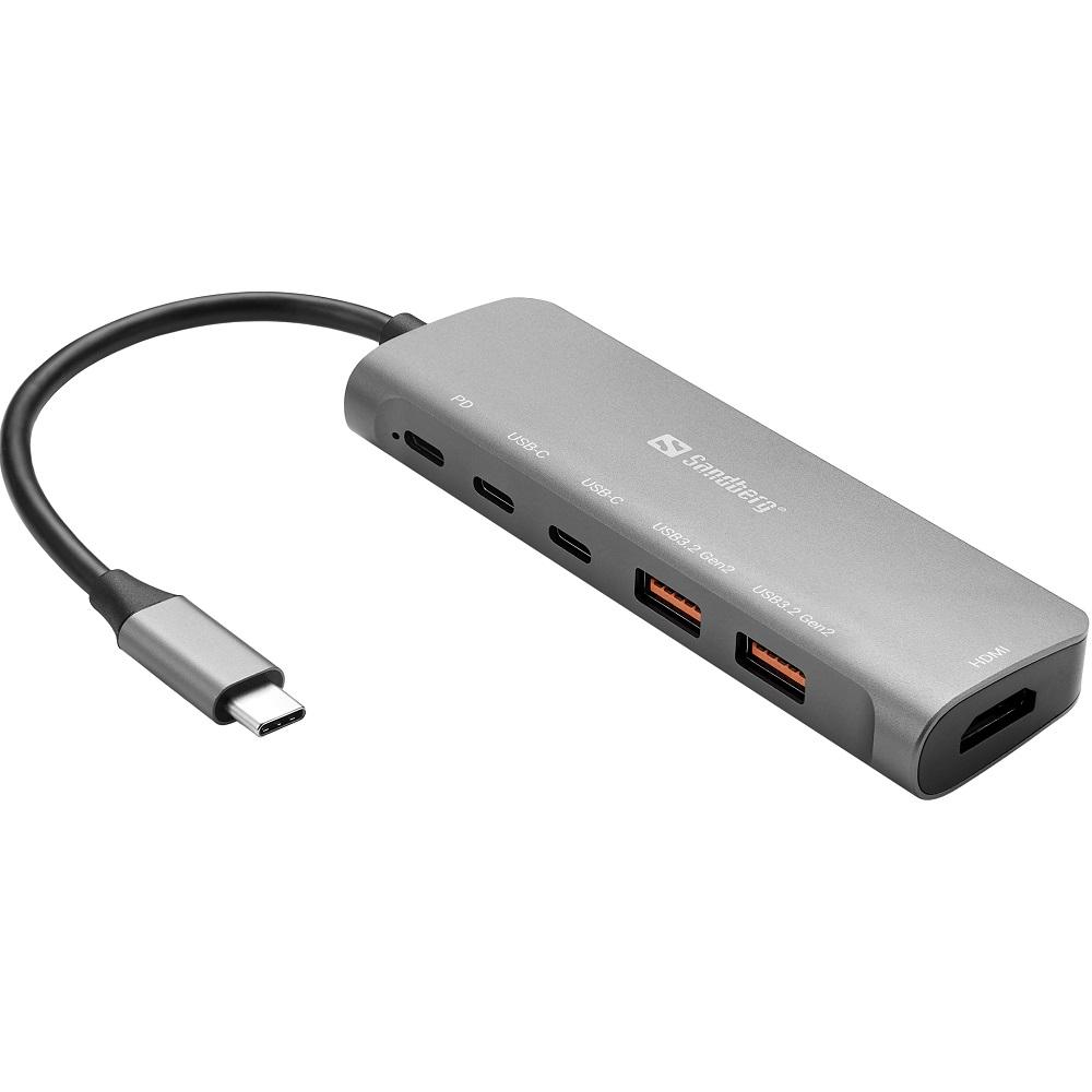 Sandberg SNB-136-65 :: Докинг станция USB-C към HDMI, 2x USB-A, 2x USB-C, PD100W | JAR Computers Sandberg SNB-136-65 :: Докинг станция USB-C към HDMI, 2x USB-A, 2x USB-C, PD100W