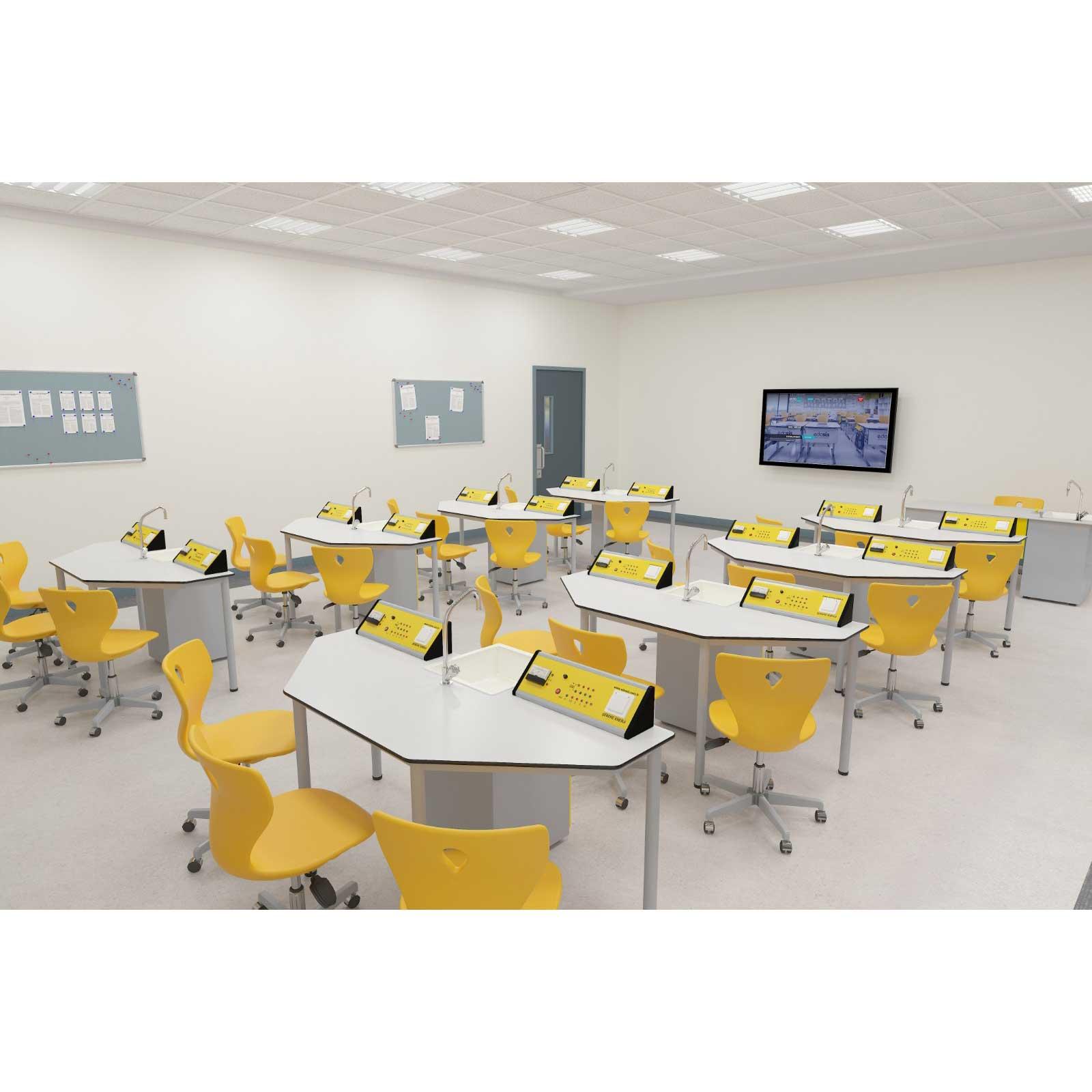 Кабинет по химия и биология RFG Quin, над VII клас, за 24 ученика, HPL плот, метални крака, бяло-жълт | JAR Computers Кабинет по химия и биология RFG Quin, над VII клас, за 24 ученика, HPL плот, метални крака, бяло-жълт