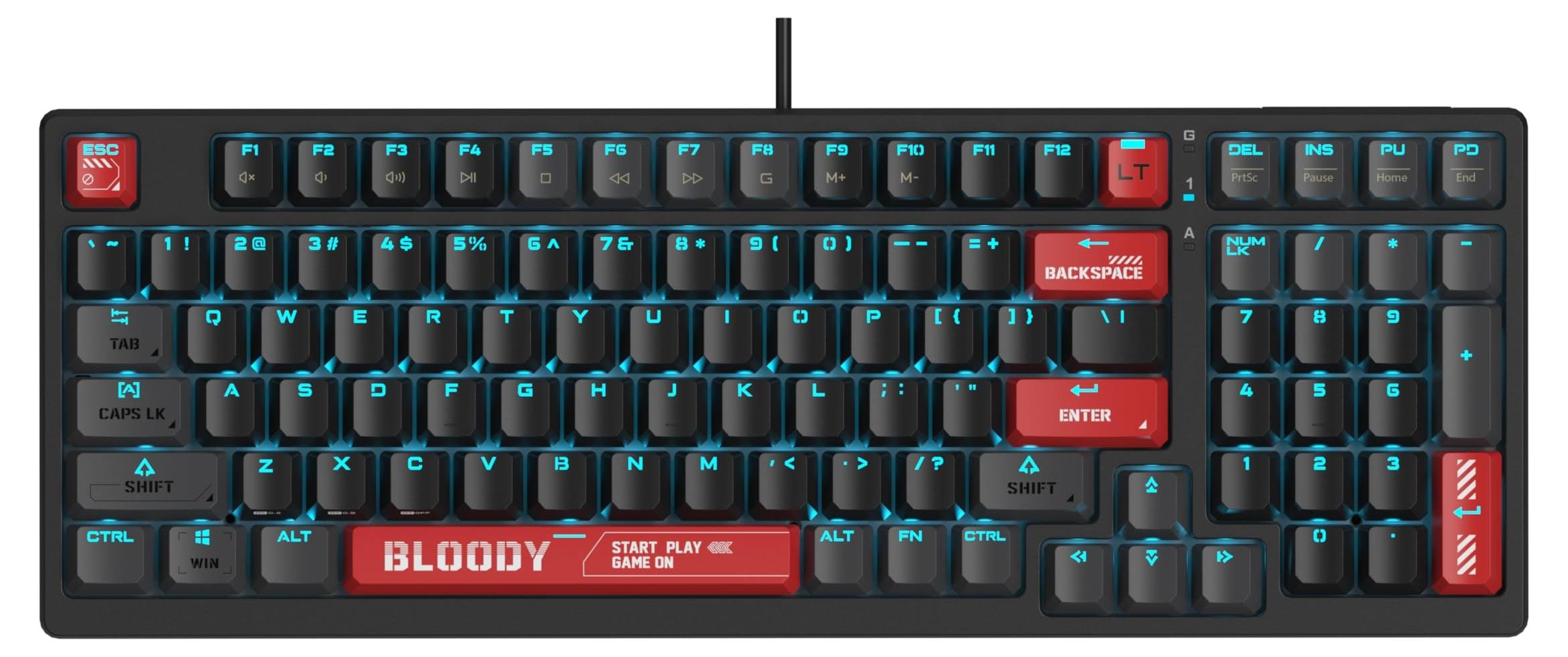 Механична клавиатура Bloody - AT98, Alpha Optical Switch, RGB, черна/червена | JAR Computers Механична клавиатура Bloody - AT98, Alpha Optical Switch, RGB, черна/червена