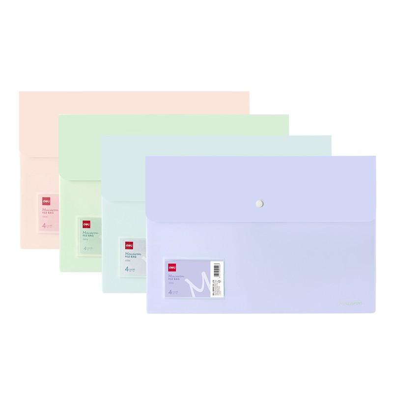 Папка с копче и външен джоб Deli Macaron E5506, FC (A4+), PP 160 mic, асорти 4 цвята | JAR Computers Папка с копче и външен джоб Deli Macaron E5506, FC (A4+), PP 160 mic, асорти 4 цвята