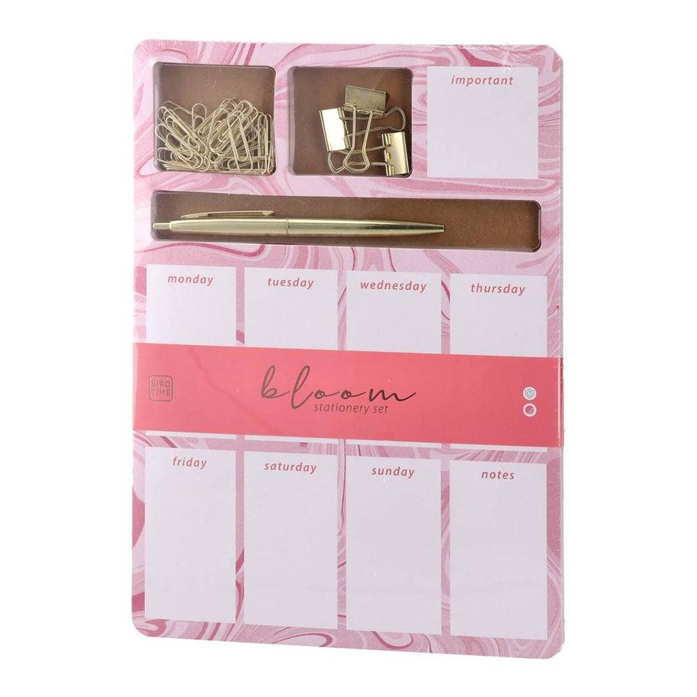 Планер Biro Time Opal, седмичен, с канцеларски материали, 48 листа, розов