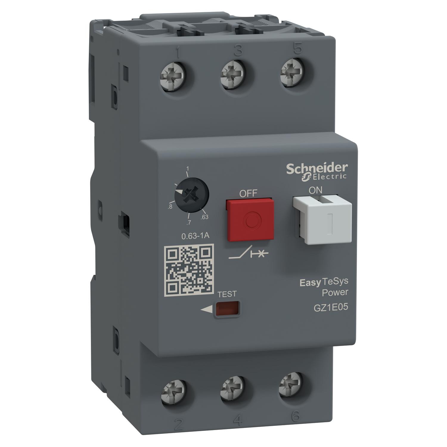 Термомагнитен моторен прекъсвач 0,63-1 А - SCHNEIDER ELECTRIC Easypact TVS Motor circuit breaker GZ1E05 | JAR Computers Термомагнитен моторен прекъсвач 0,63-1 А - SCHNEIDER ELECTRIC Easypact TVS Motor circuit breaker GZ1E05