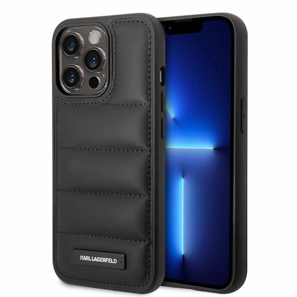 Дизайнерски кожен кейс за iPhone 15 Pro - Karl Lagerfeld Quilted Puffy Metal Logo Case (черен) | JAR Computers Дизайнерски кожен кейс за iPhone 15 Pro - Karl Lagerfeld Quilted Puffy Metal Logo Case (черен)