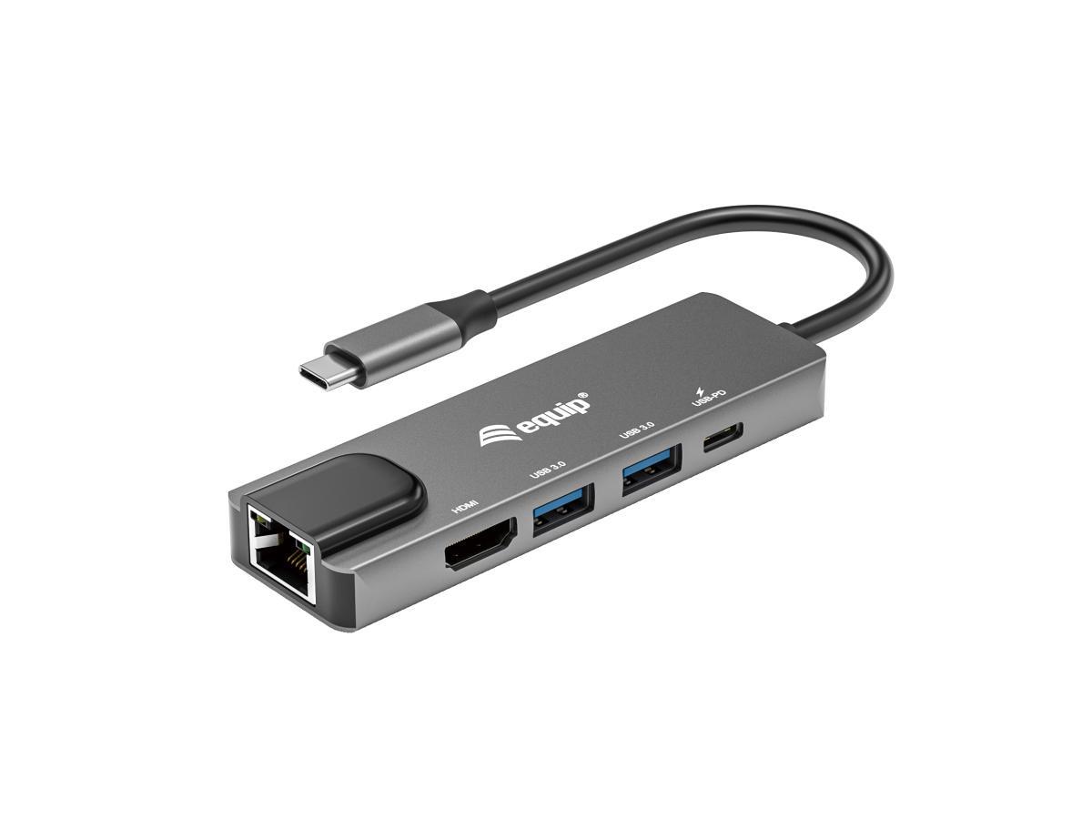 Equip USB-C 5 in1 Multifunction Adapter, HDMI, Gigabit LAN, USB 3.2 GEN1, 100W USB PD | JAR Computers Equip USB-C 5 in1 Multifunction Adapter, HDMI, Gigabit LAN, USB 3.2 GEN1, 100W USB PD