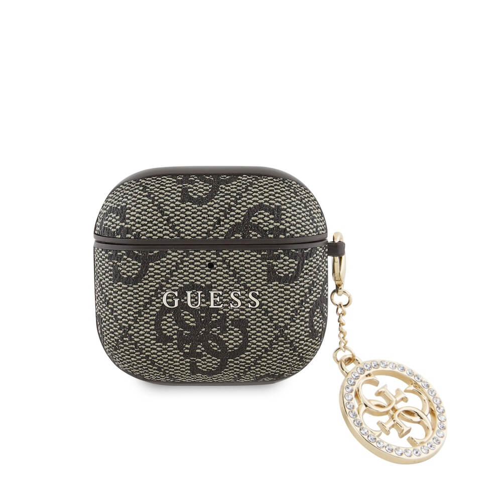 Guess 4G Script Charms PU Hard Case - кожен кейс с висулка за Apple AirPods 4 (кафяв)