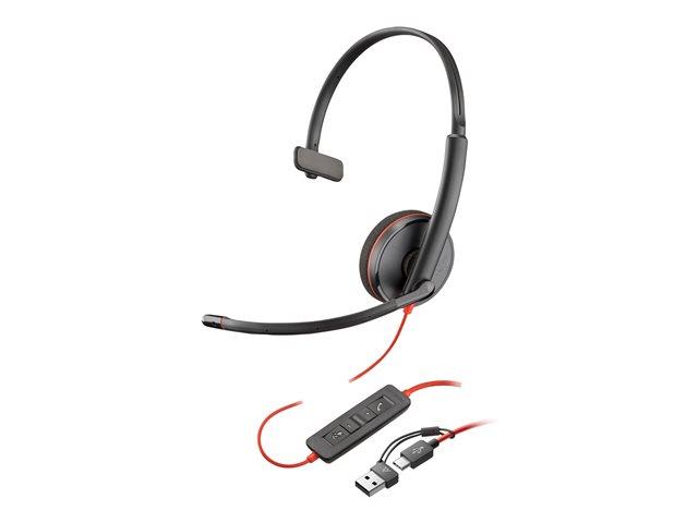 HP Poly Blackwire 3210 Monaural USB-C Headset +USB-C/A Adapter