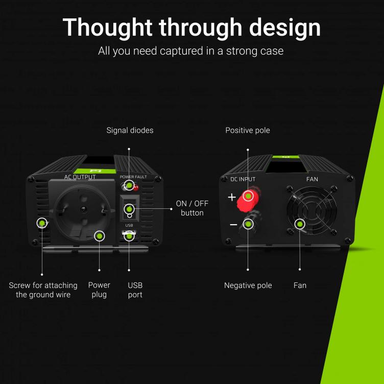 Инвертор за кола - Green Cell Voltage Car Inverter INV04DE 24V to 230V 500W/1000W | JAR Computers Инвертор за кола - Green Cell Voltage Car Inverter INV04DE 24V to 230V 500W/1000W