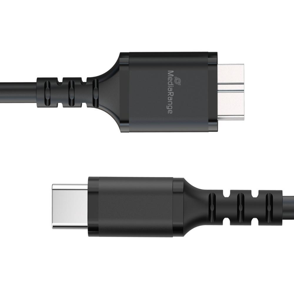 MediaRange USB 3.0 Micro-B to USB Type-C Cable, 50cm, Black (MRCS257) | JAR Computers MediaRange USB 3.0 Micro-B to USB Type-C Cable, 50cm, Black (MRCS257)
